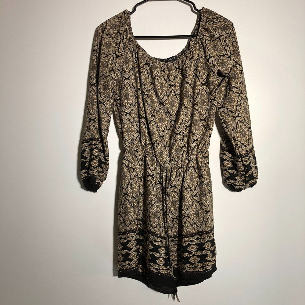 Daylight Paisley Print 3/4 Puff Sleeve Scoop Neck Romper L